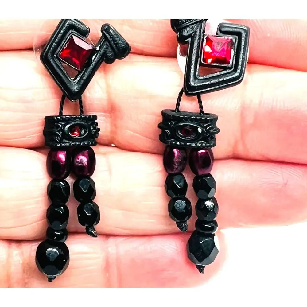 Chico's Black Red Geometric Dangle Earrings Pierced Gothic Avant Garde